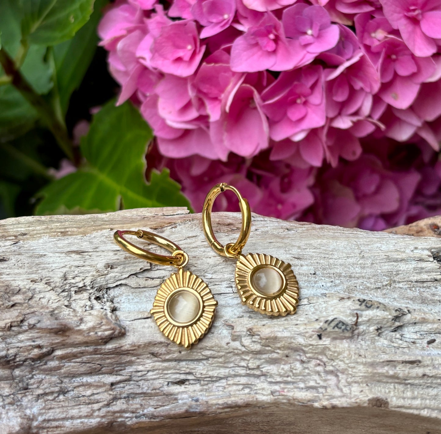 18ct Gold Plated Clear Quartz Huggie Earrings