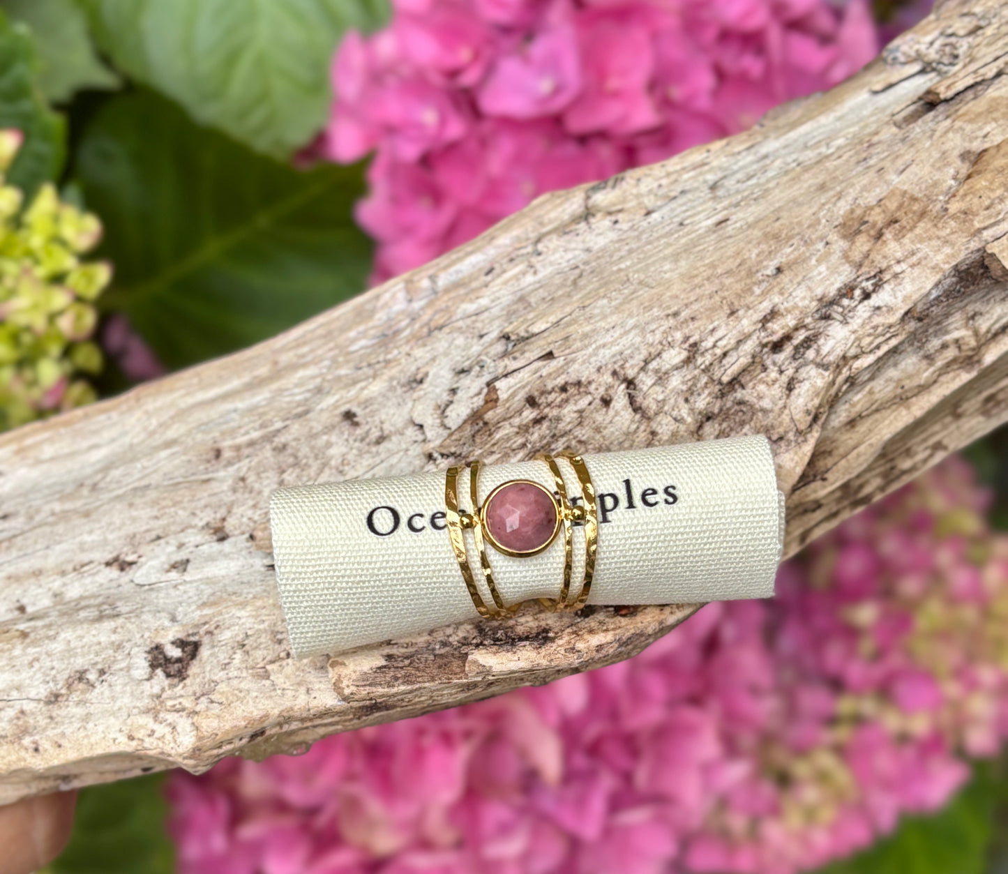 18ct Gold Plated Adjustable Nature Stone Double Band Ring