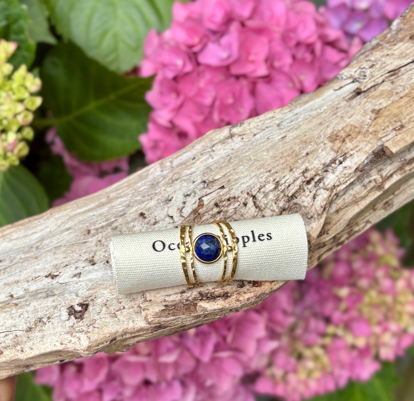 18ct Gold Plated Adjustable Nature Stone Double Band Ring