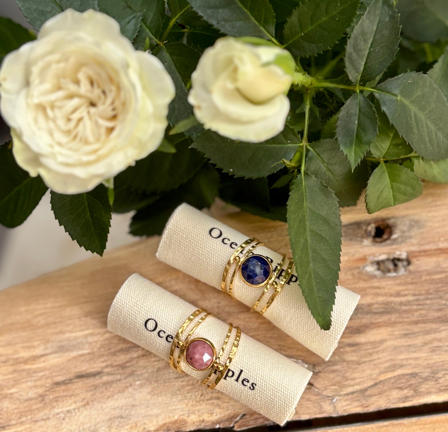 18ct Gold Plated Adjustable Nature Stone Double Band Ring