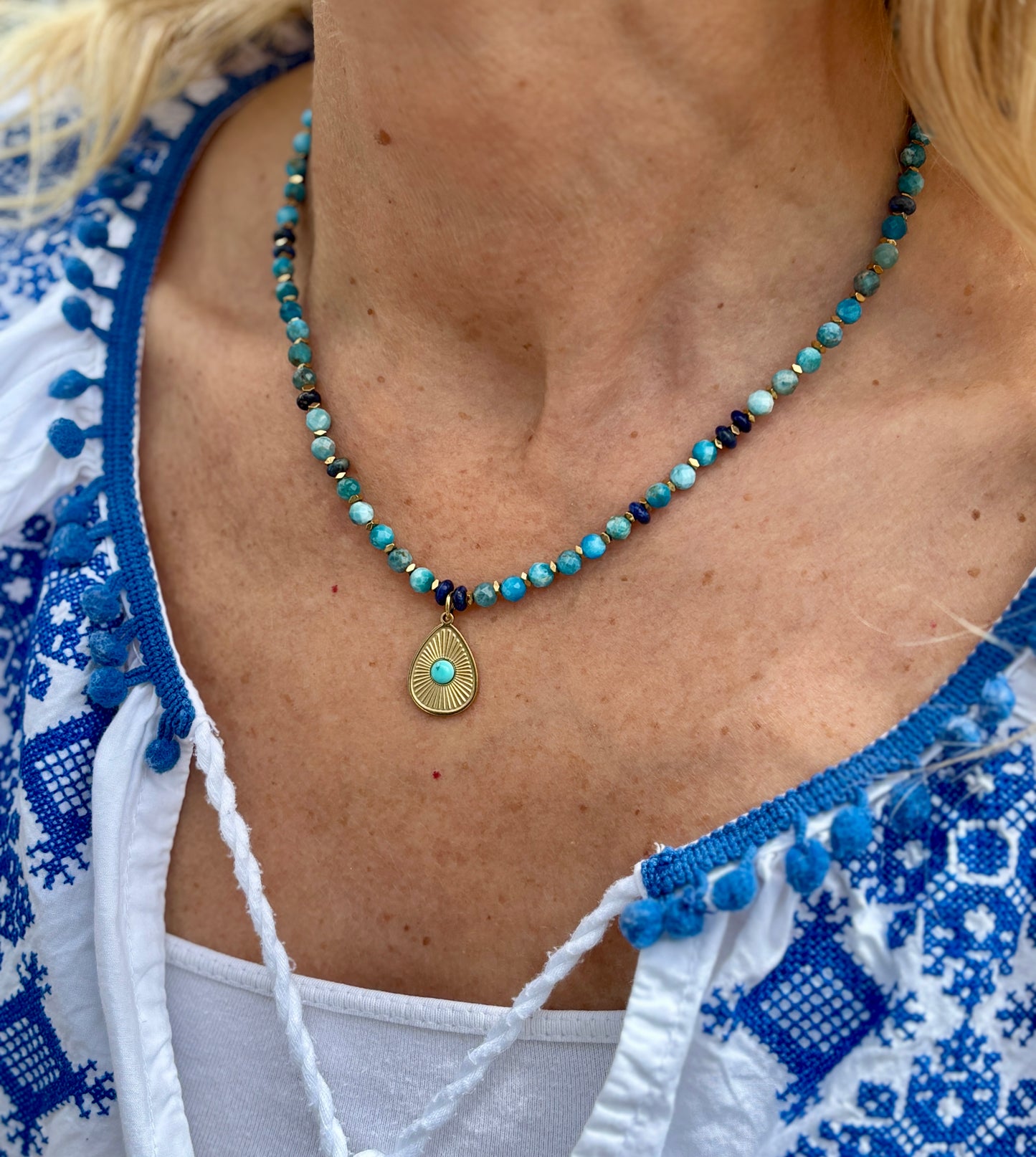 18ct Gold Plated Apatite Beads Necklace
