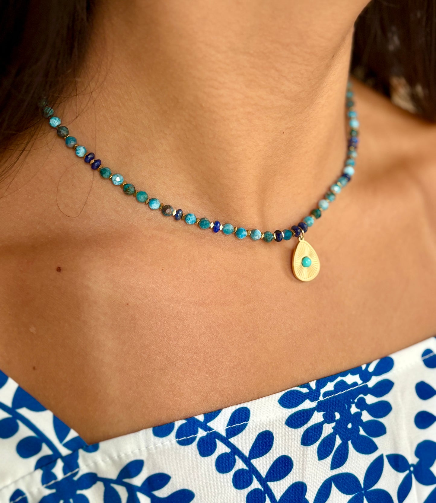 18ct Gold Plated Apatite Beads Necklace