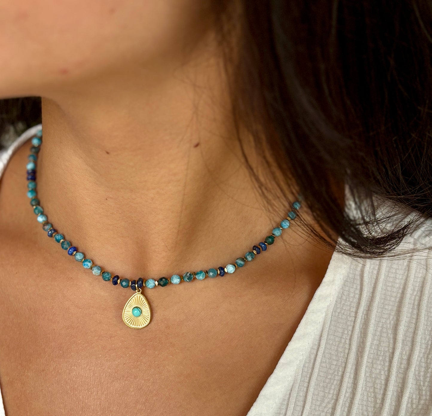 18ct Gold Plated Apatite Beads Necklace