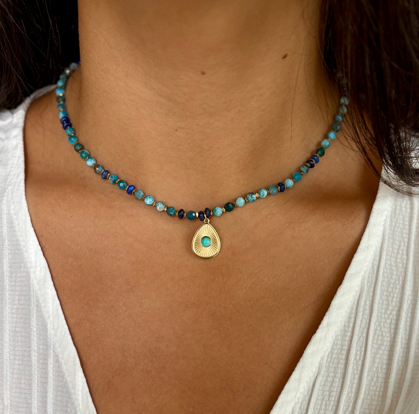 18ct Gold Plated Apatite Beads Necklace