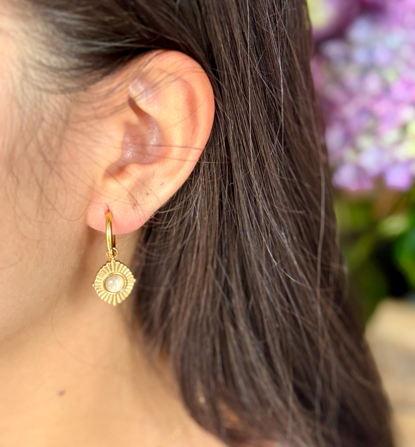 18ct Gold Plated Clear Quartz Huggie Earrings