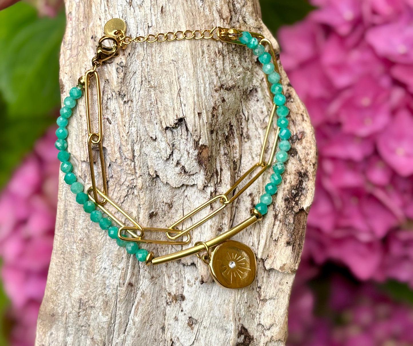 18ct Gold Plated Aventurine Double Chain Bracelet