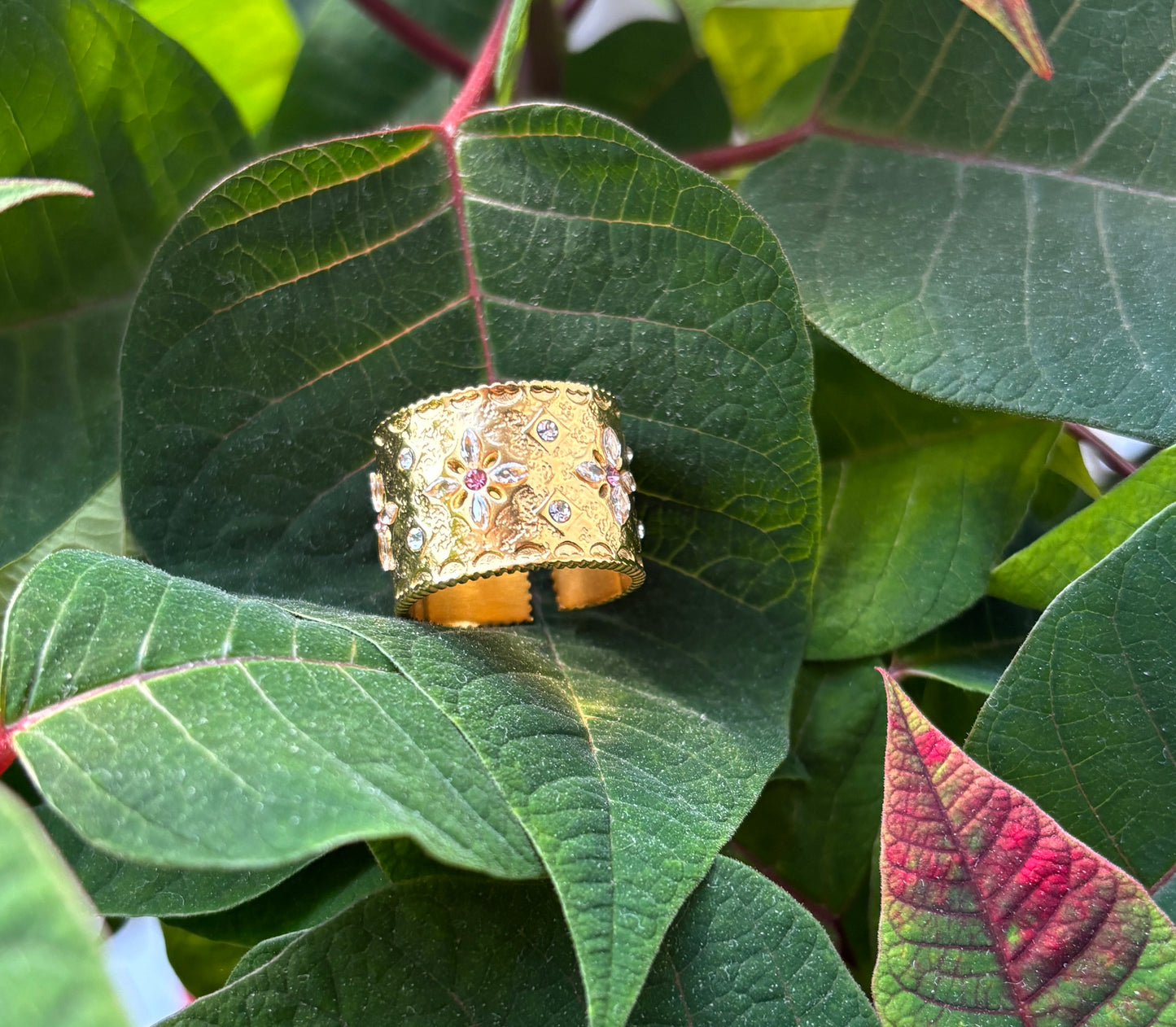 18ct Gold Plated Pink Cubic Zirconia Cuff Adjustable Ring - Also Available In Silver