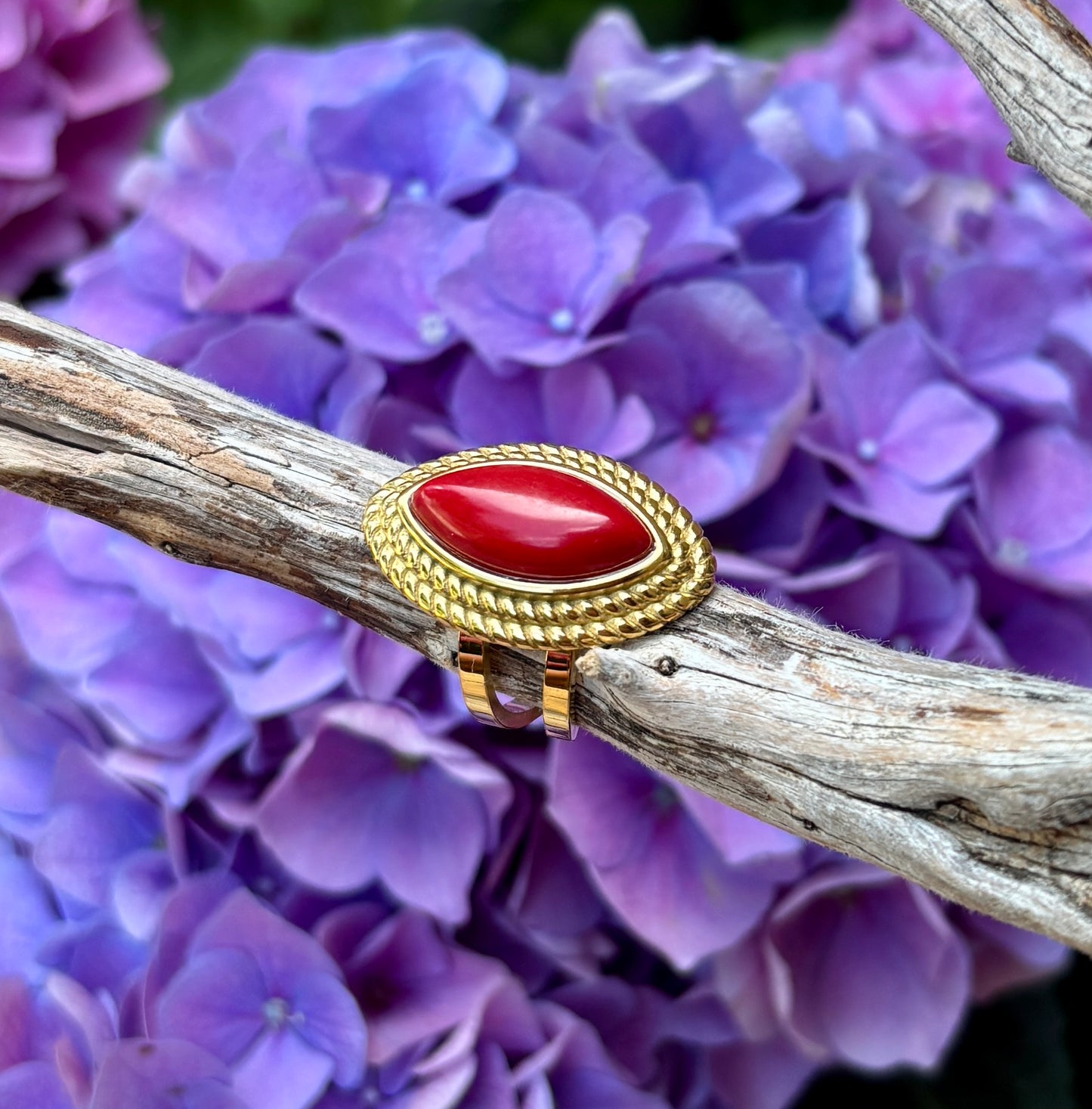 18ct Gold Plated Red Agate Statement Ring