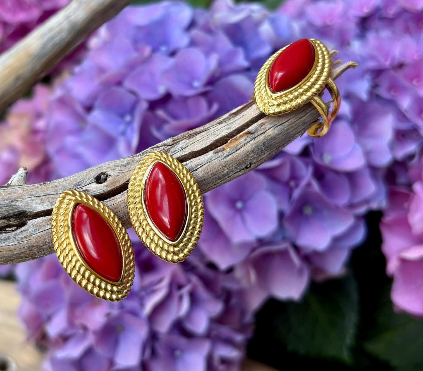 18ct Gold Plated Red Agate Statement Ring