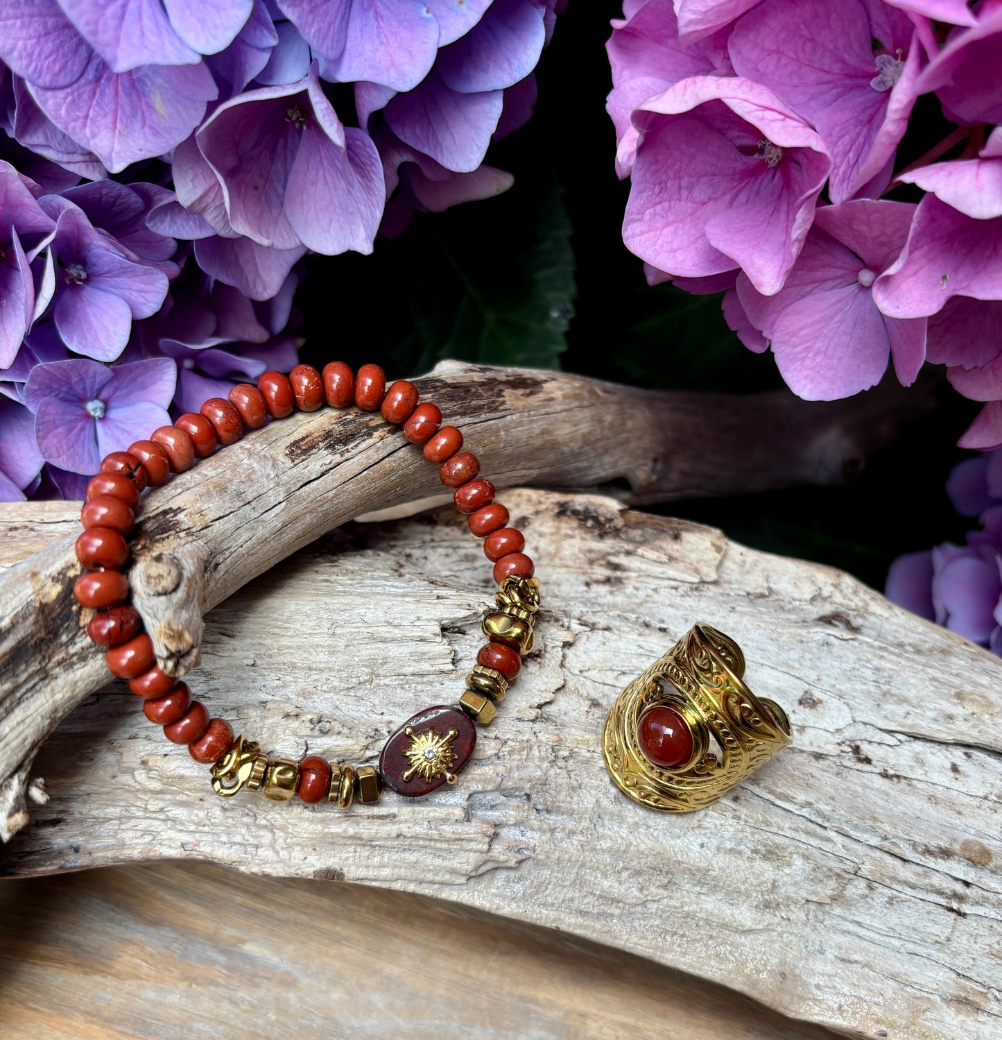 18ct Gold Plated Red Agate Athenian Ring