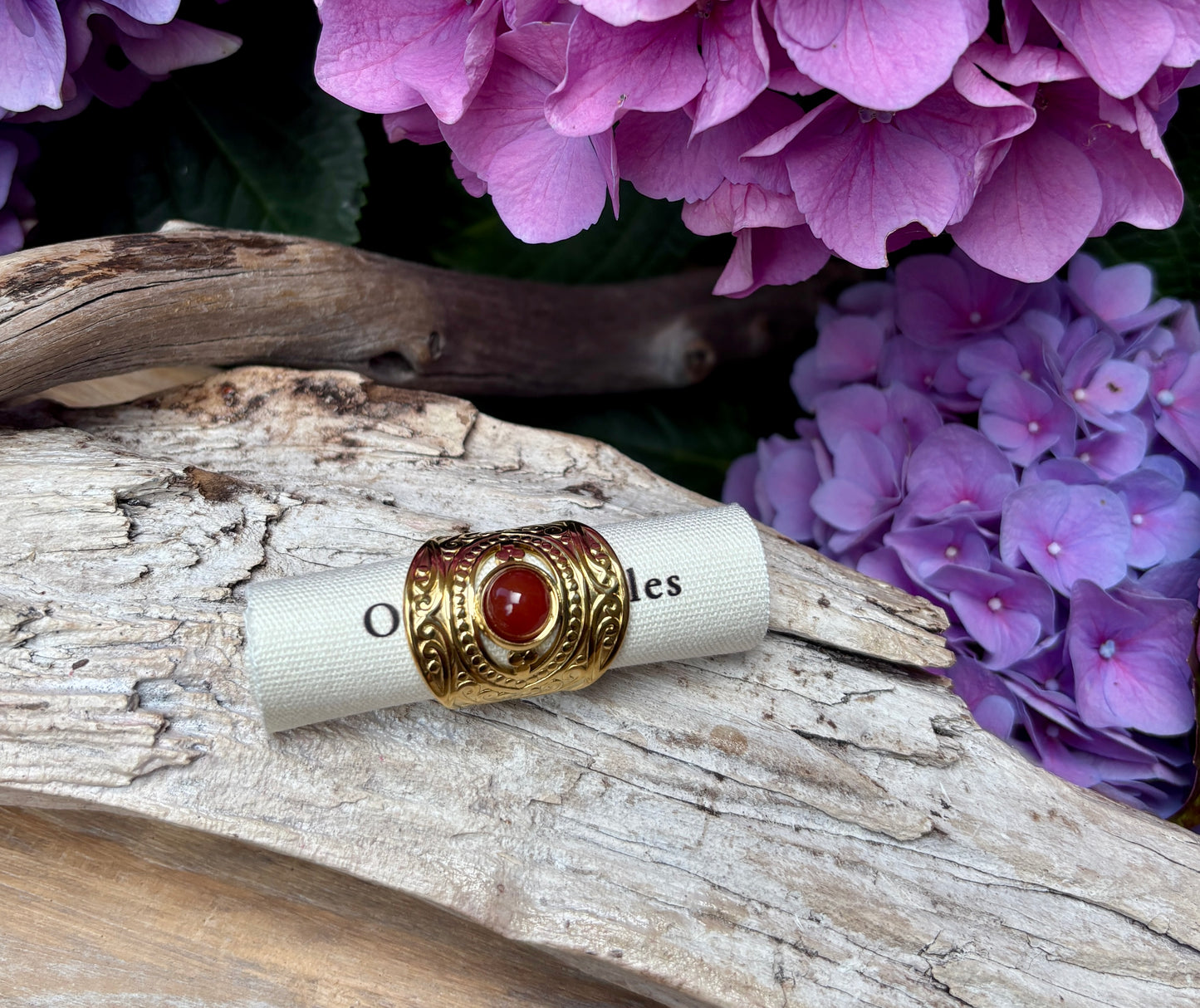 18ct Gold Plated Red Agate Athenian Ring