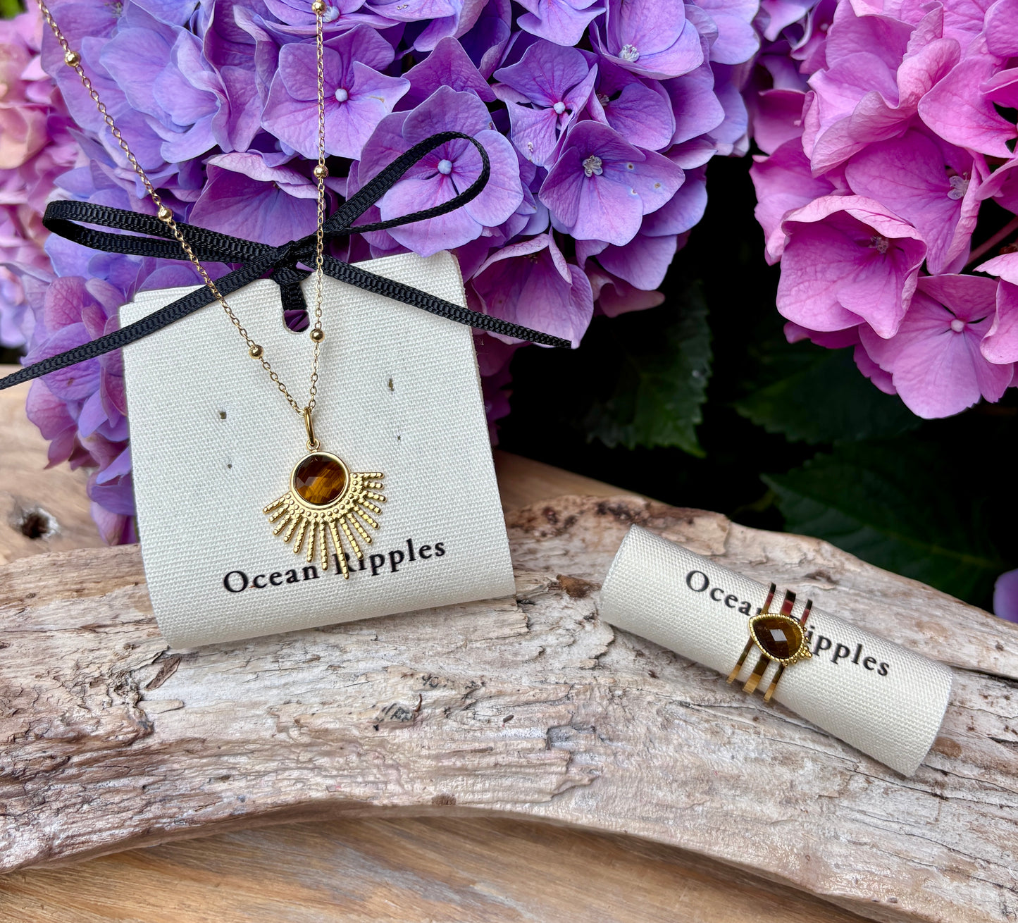 18ct Gold Plated Tiger's Eye Feather Pendant Necklace