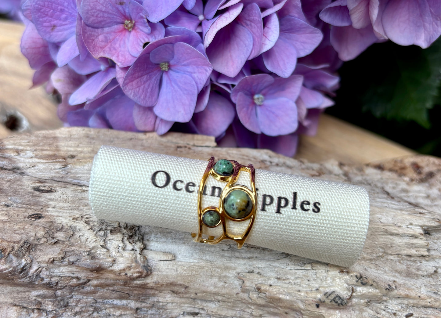 18ct Gold Plated African Turquoise Cage Ring
