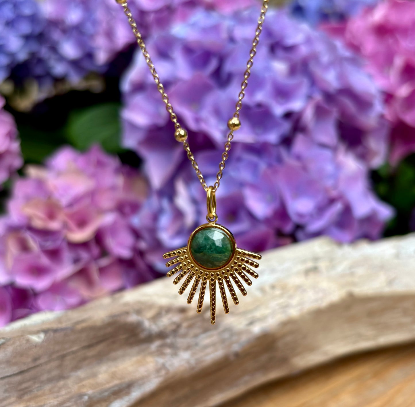 18ct Gold Plated African Jade Feather Pendant Necklace