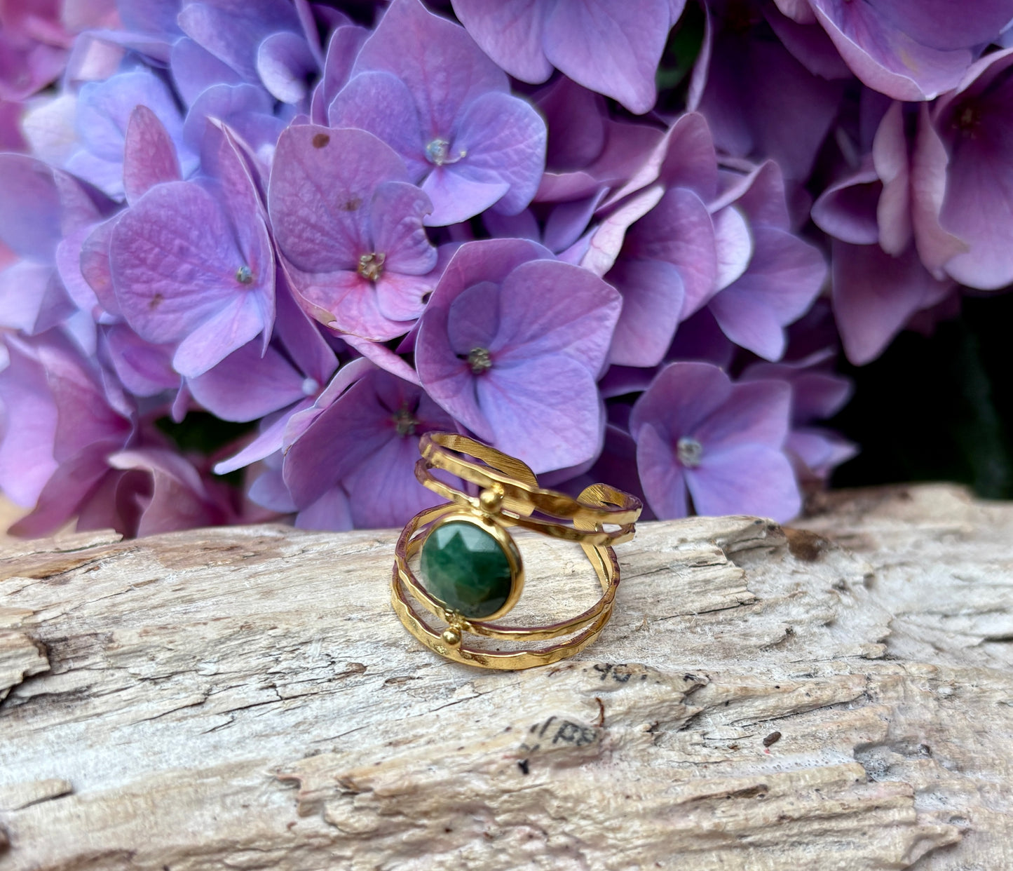 18ct Gold Plated African Jade Double Band Ring