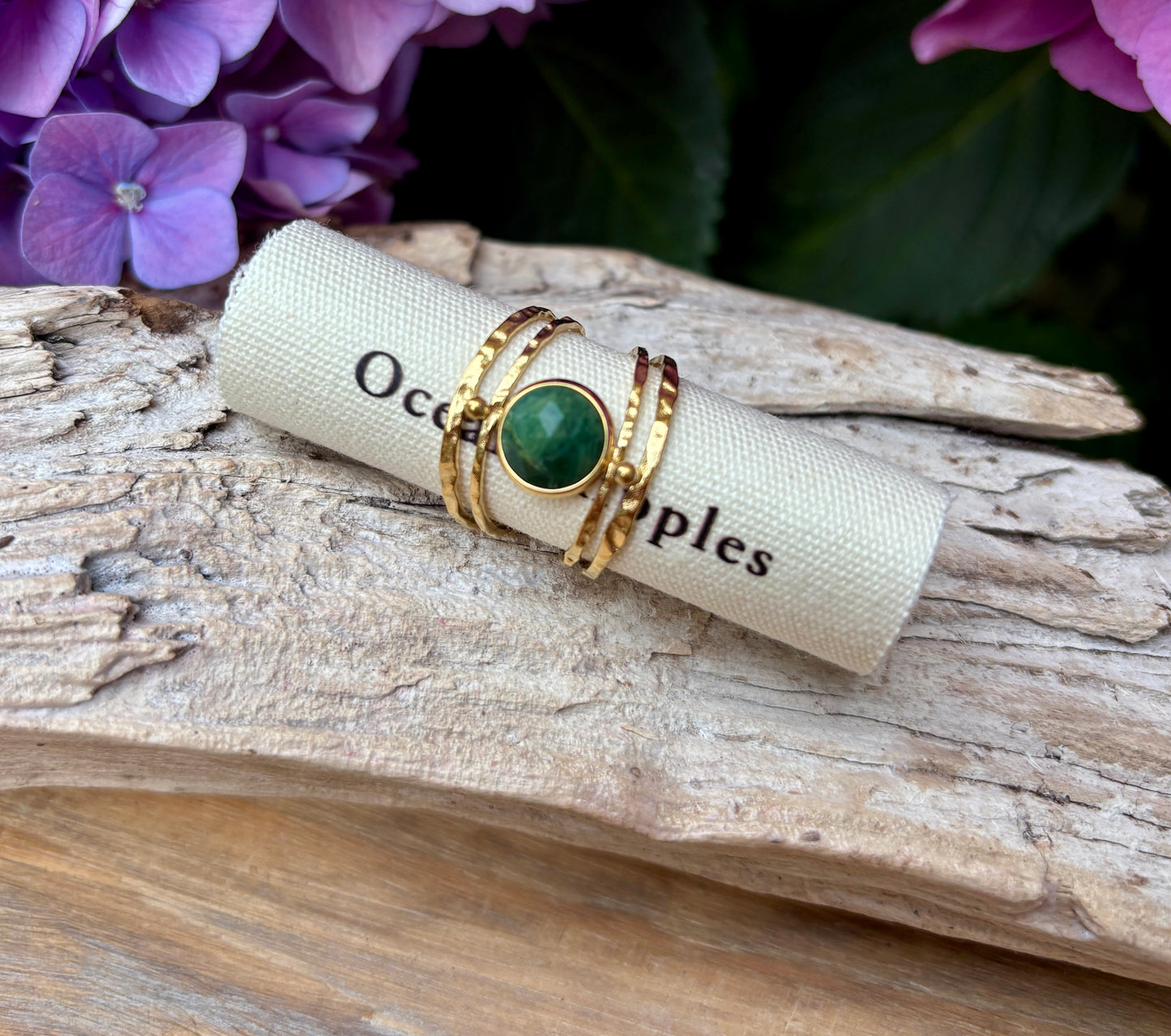 18ct Gold Plated African Jade Double Band Ring