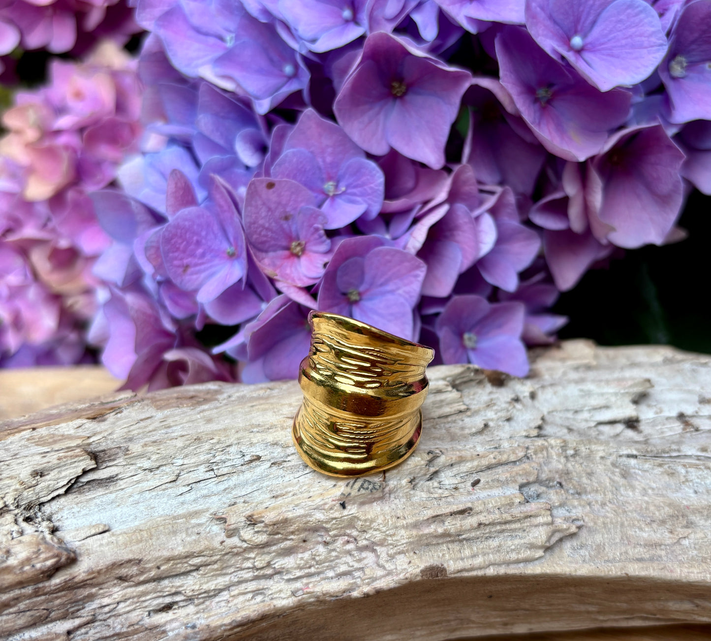 18ct Gold Plated Ripple Wide Band