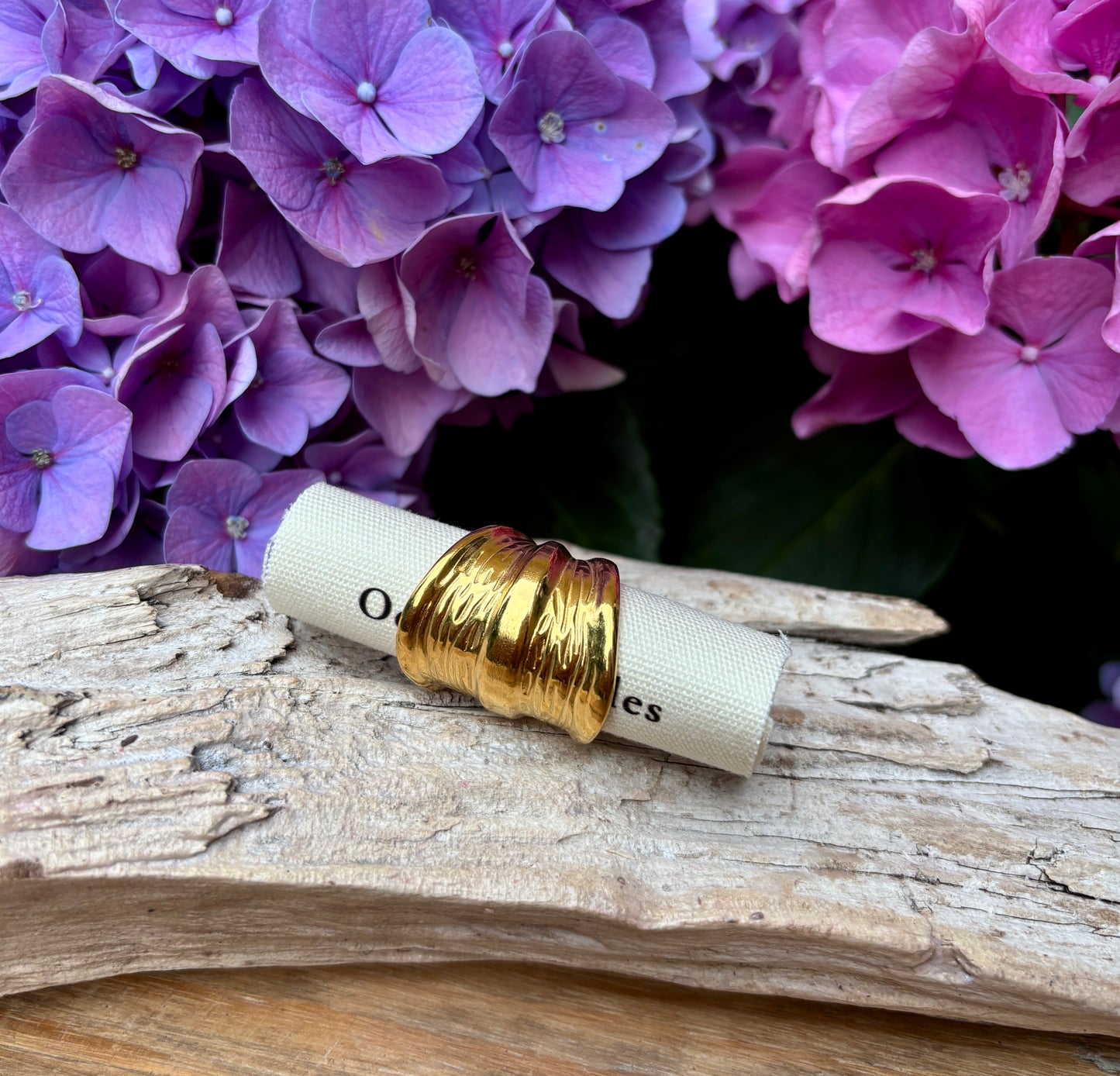 18ct Gold Plated Ripple Wide Band