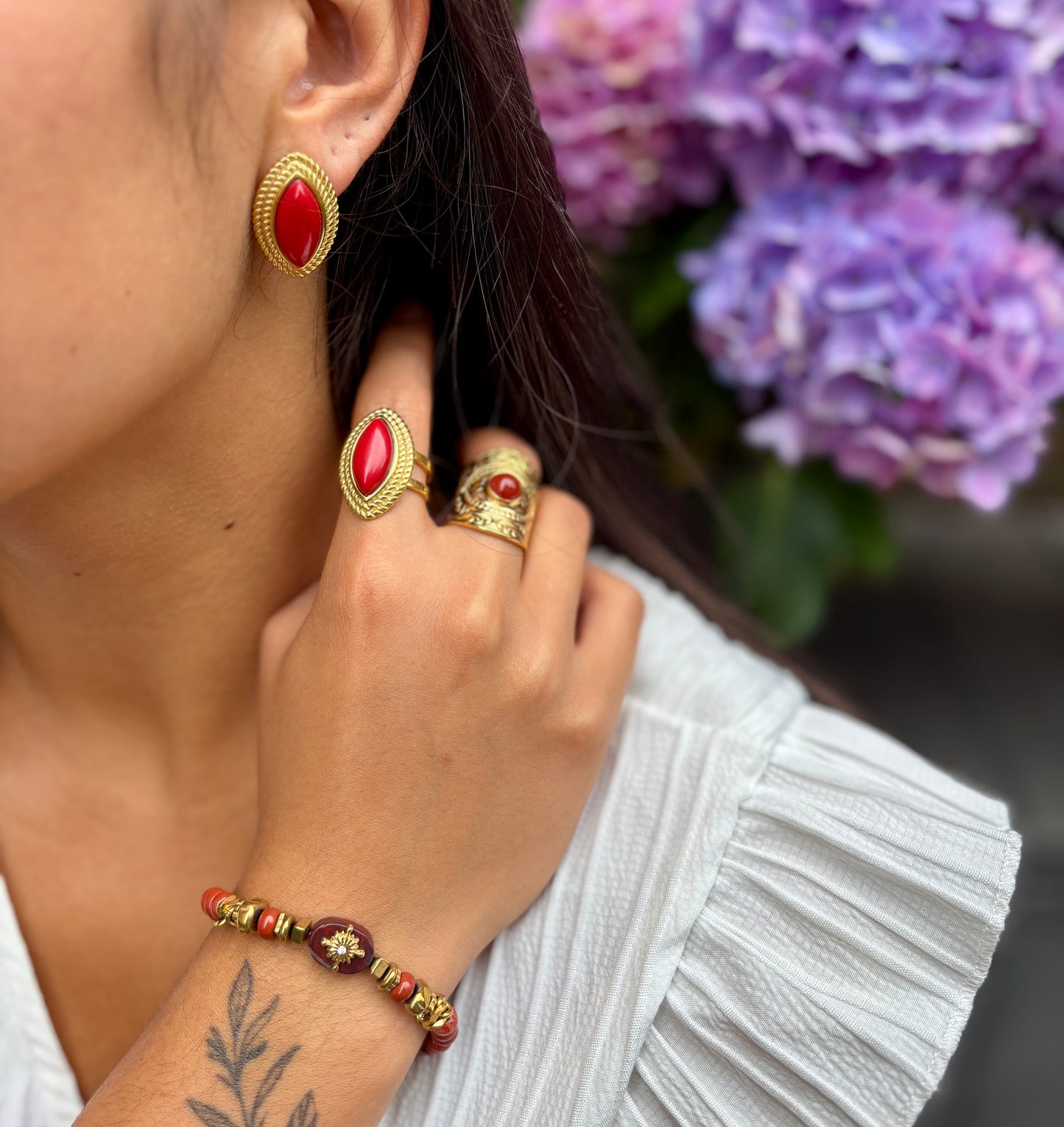 18ct Gold Plated Red Agate Elastic Bracelet