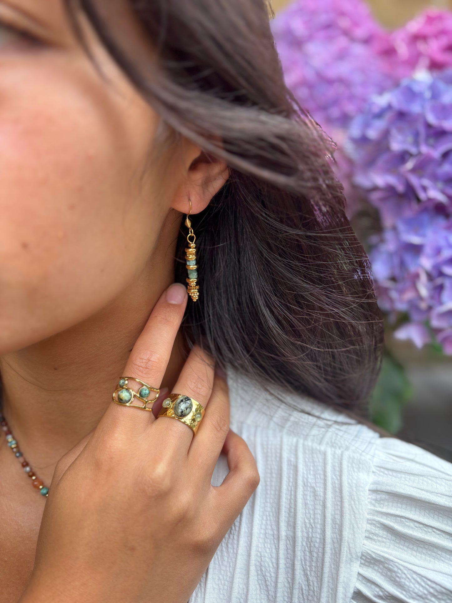 18ct Gold Plated African Turquoise Triple Stone Ring