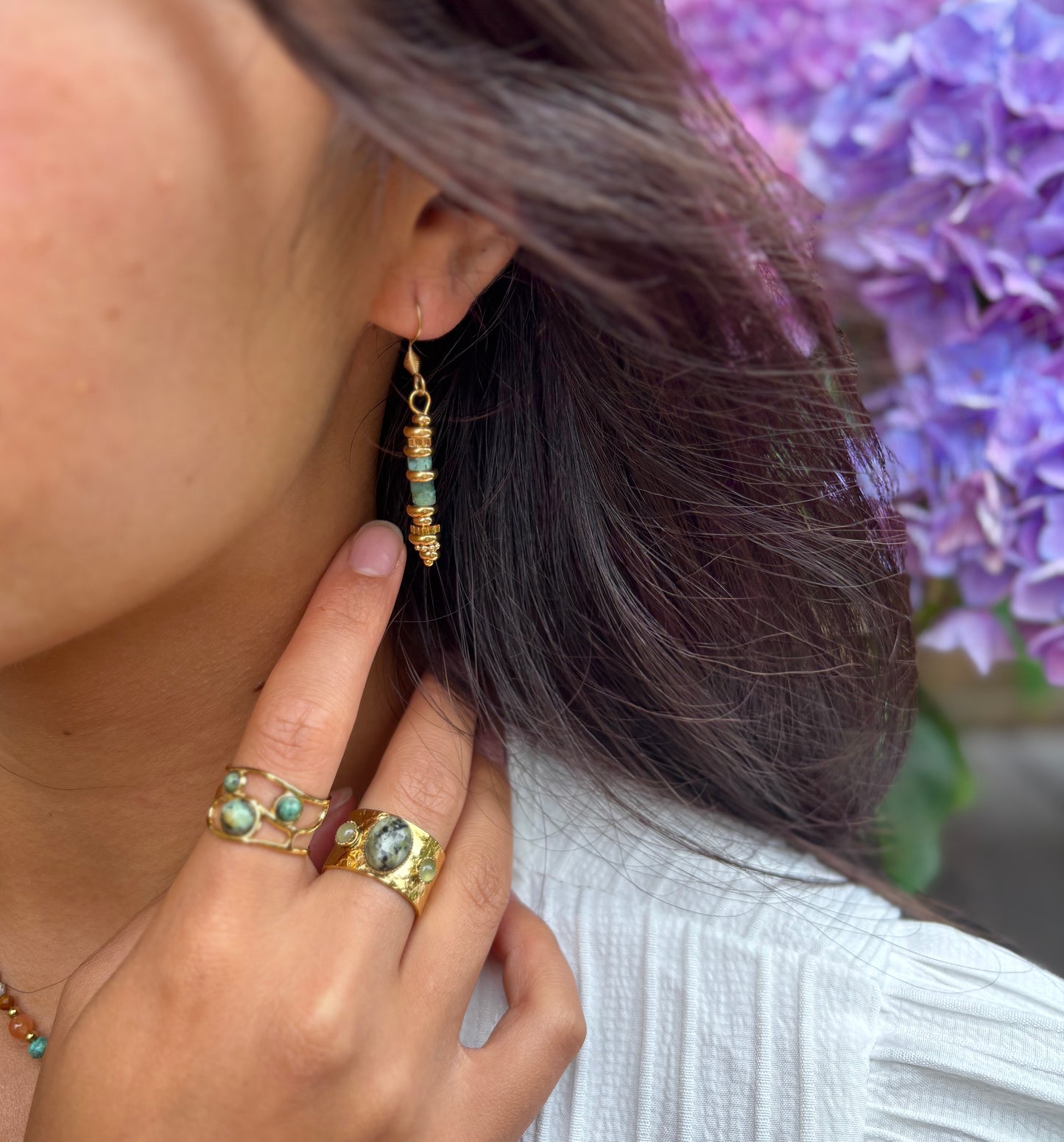 18ct Gold Plated African Turquoise Chips Drop Earrings