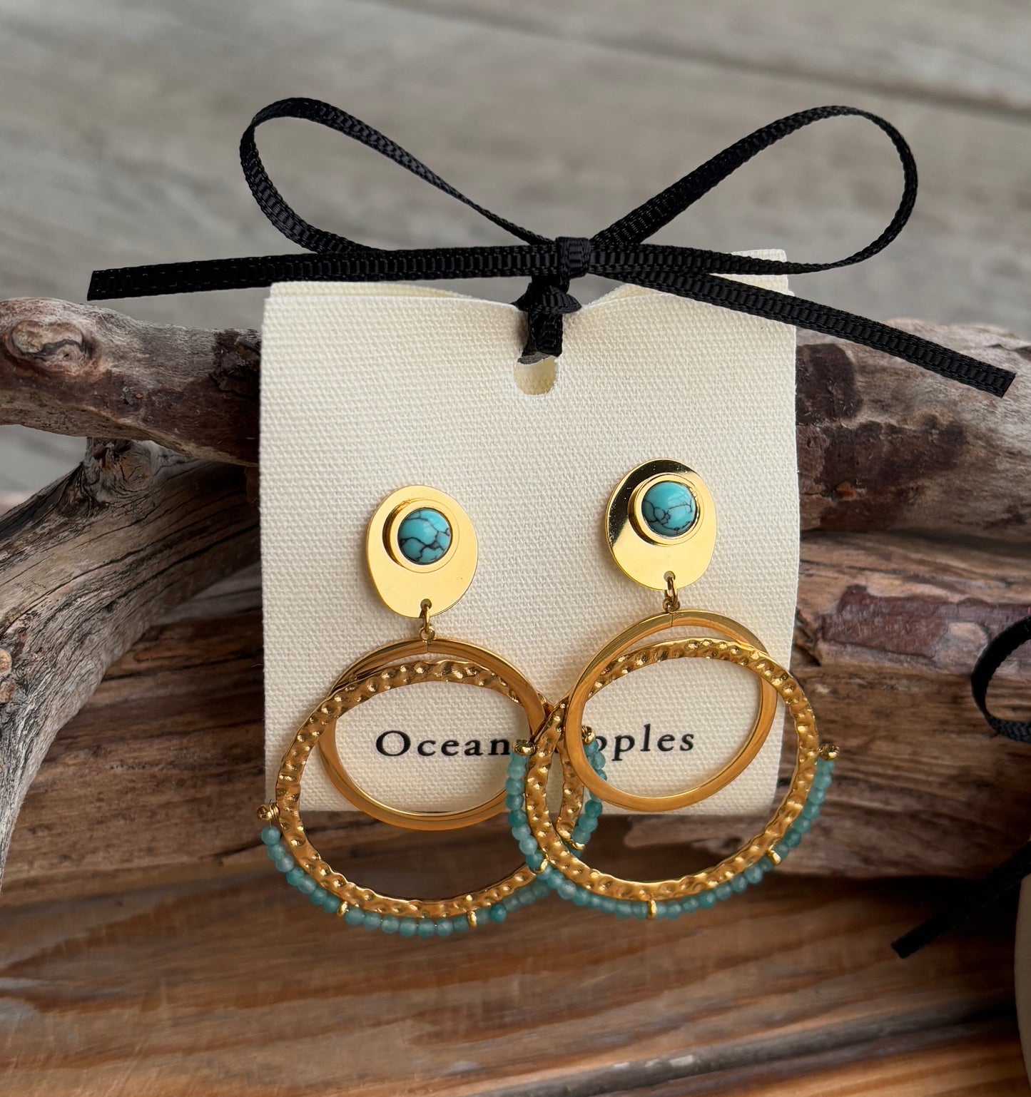 18ct Gold Plated Turquoise Double Hoop Earrings