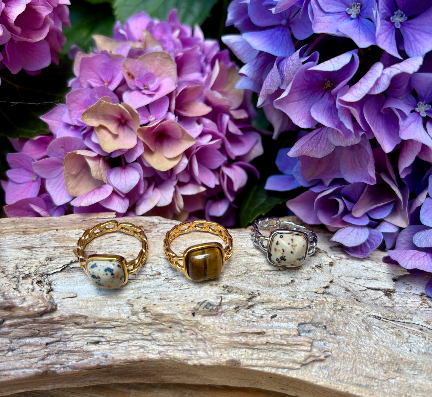 18ct Gold Plated Square Tiger's Eye Ring - Available In Silver