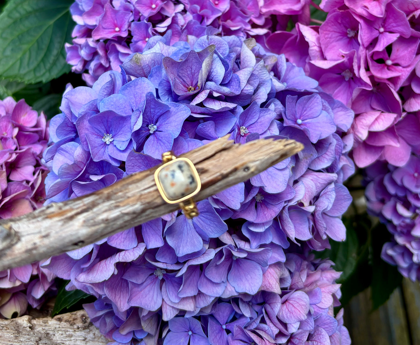 18ct Gold Plated Square Dalmatian Jasper Ring