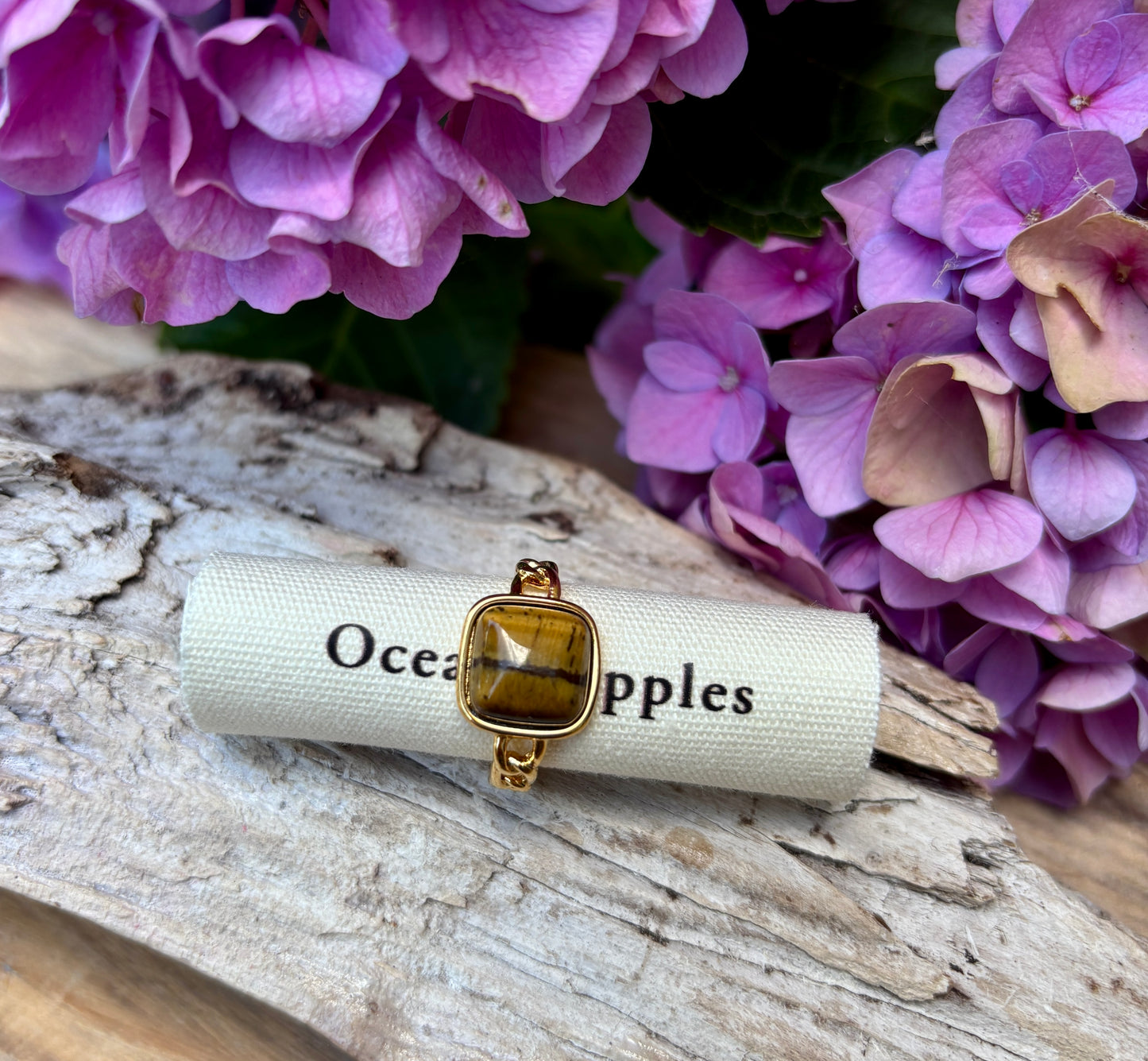 18ct Gold Plated Square Tiger's Eye Ring - Available In Silver