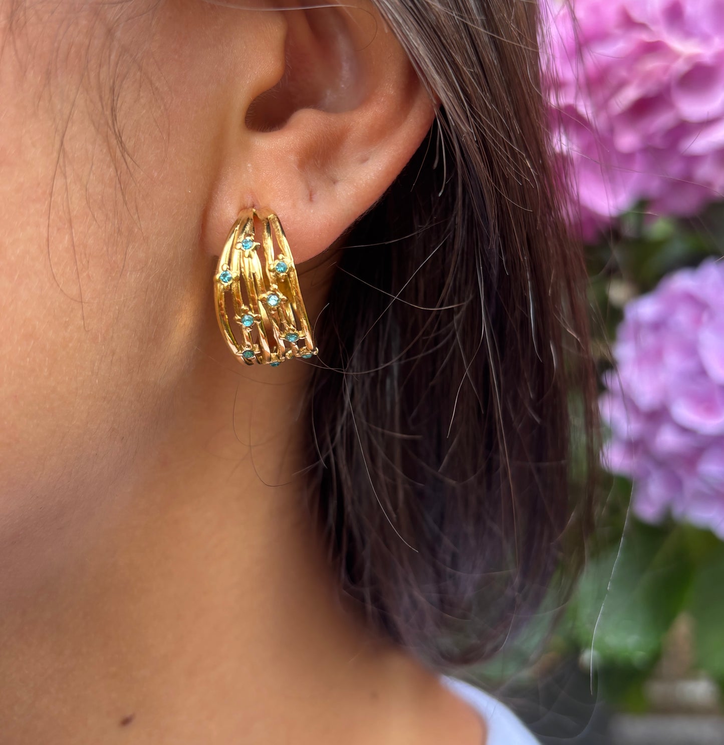 18ct Gold Plated Blue Cubic Zirconia Multi Strand Earrings