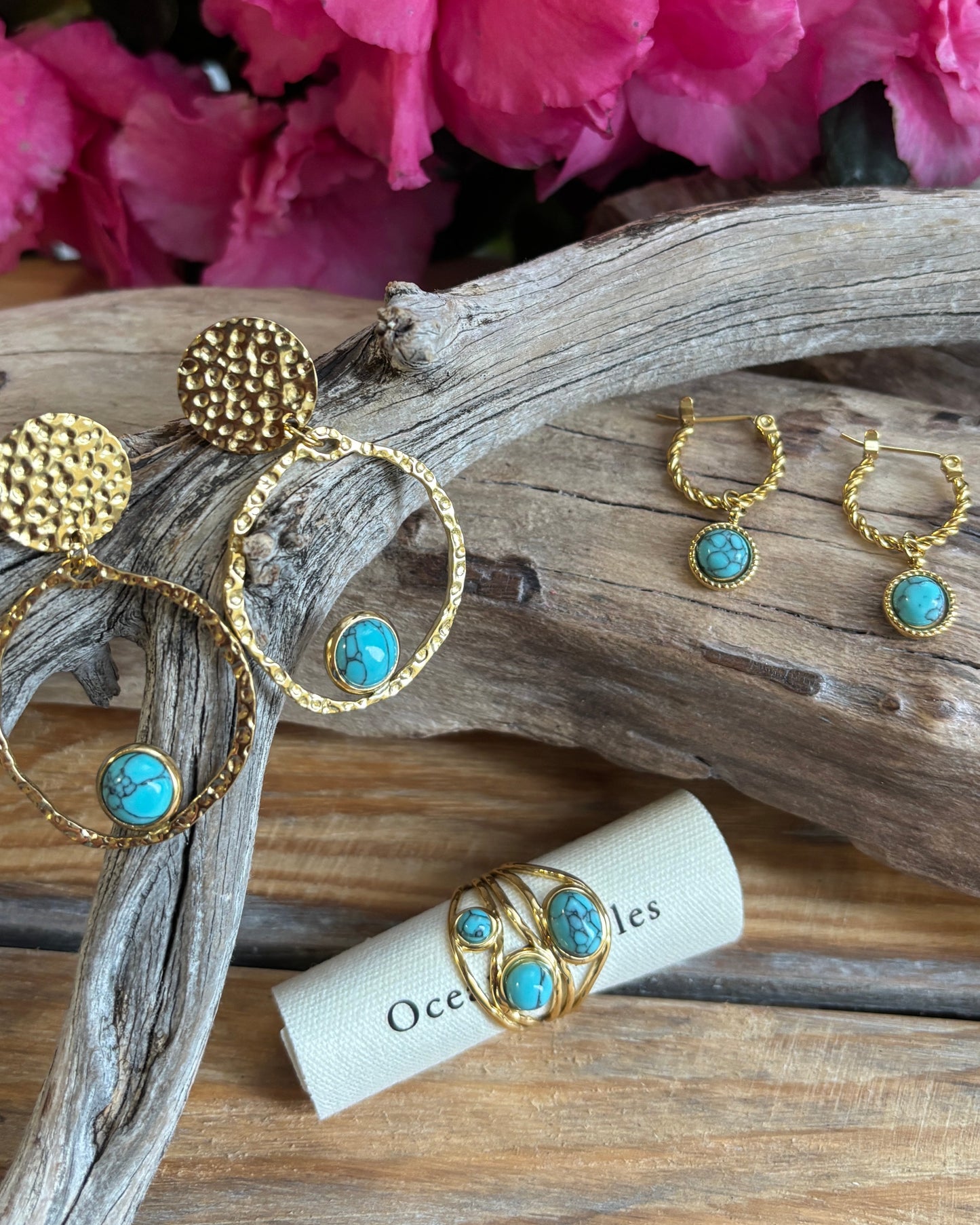 18ct Gold Plated Turquoise Twisted Hoop Earrings