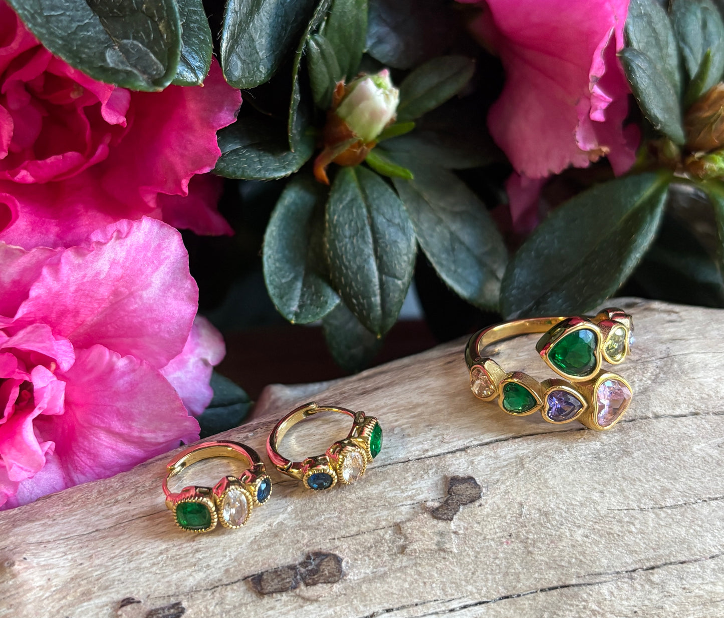 18ct Gold Plated Multi Coloured Faceted Heart Adjustable Ring
