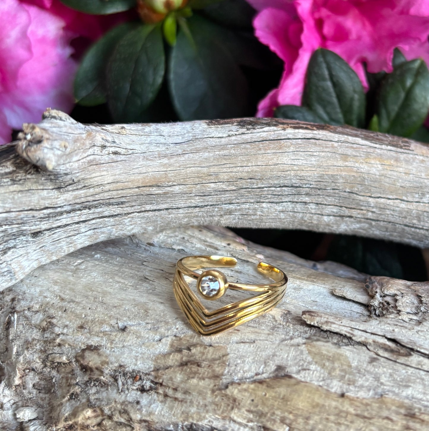 18ct Gold Plated Cubic Zirconia Multi Band Adjustable Ring