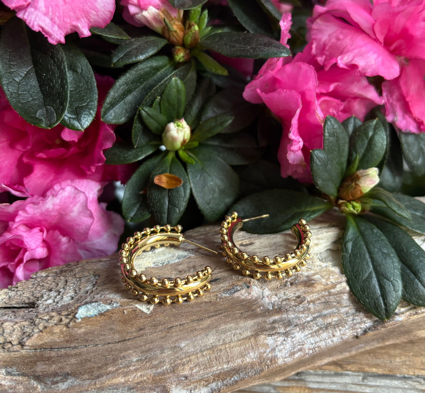 18ct Gold Plated Beaded Hoop Earrings