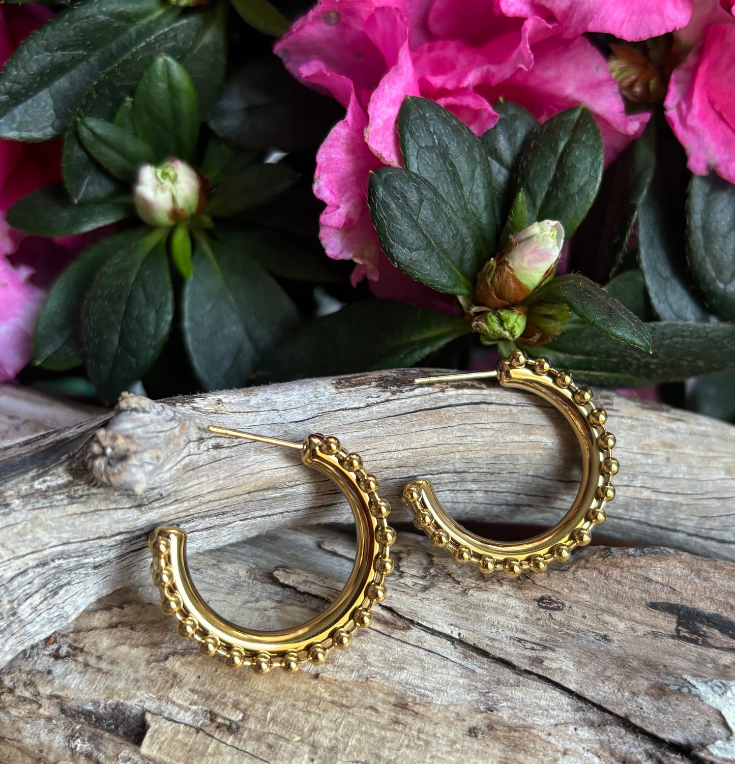 18ct Gold Plated Beaded Hoop Earrings