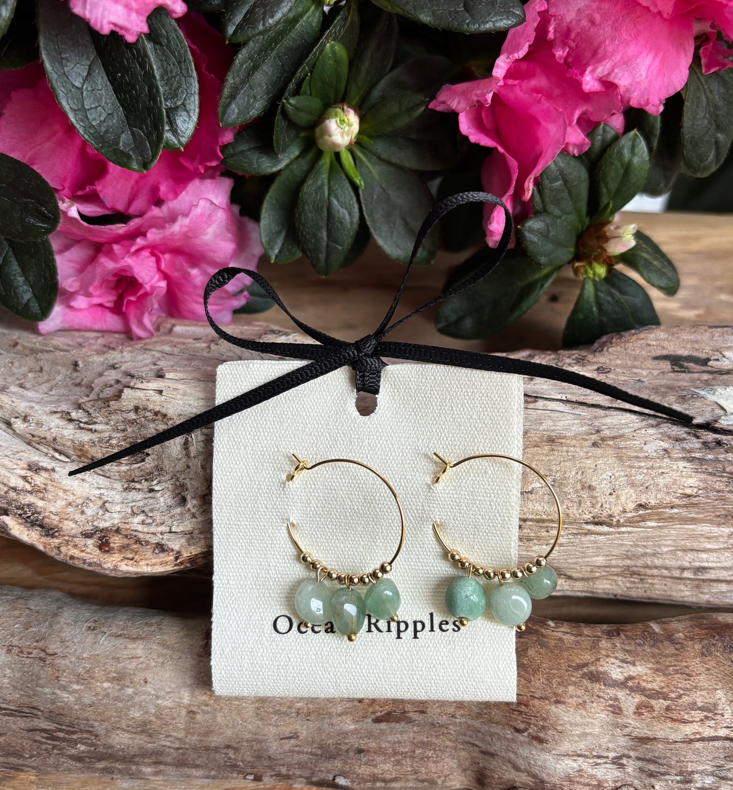 18ct Gold Plated Green Gemstone Cluster Hoop Earrings