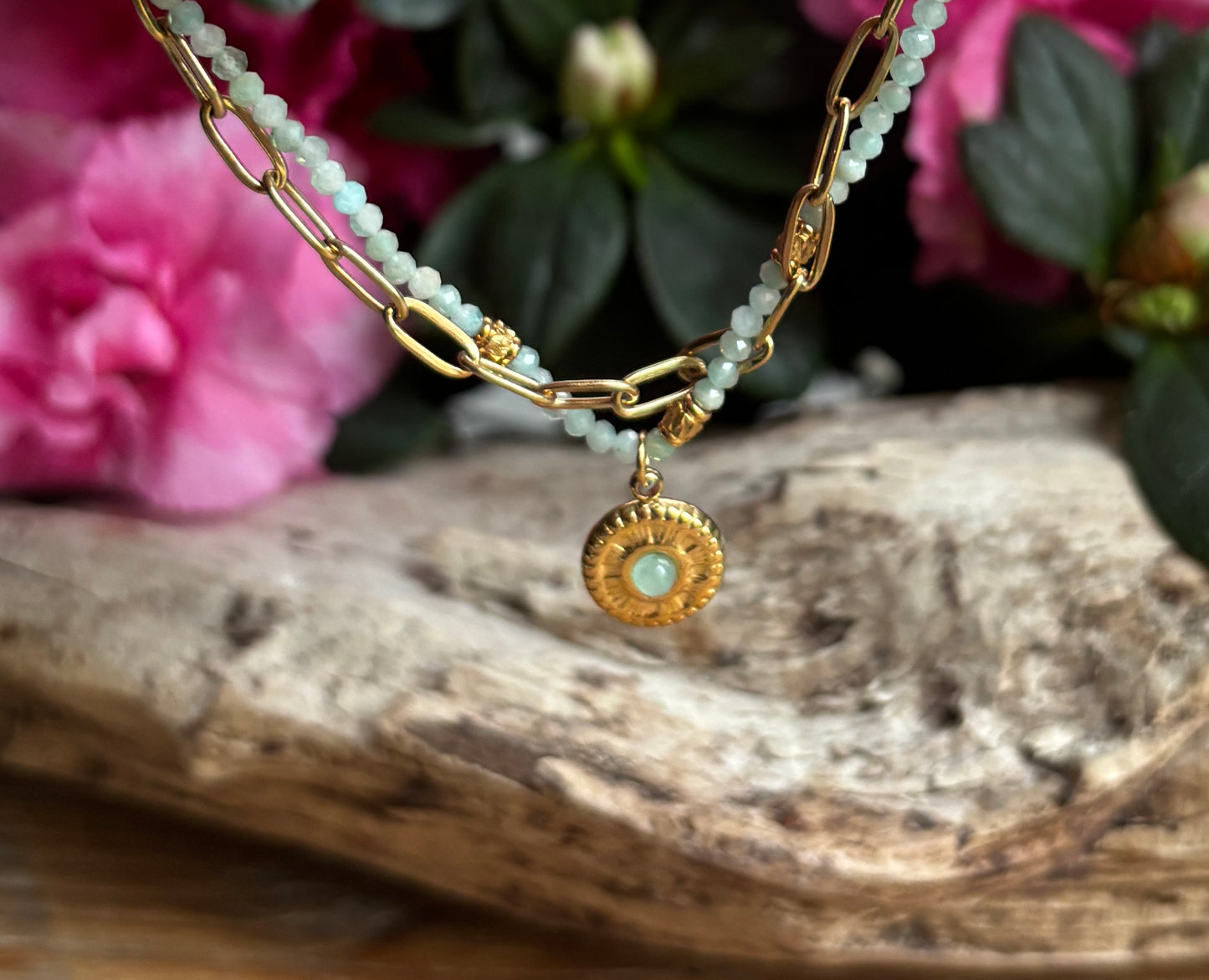 18ct Gold Plated Green Aventurine Gold Disc Bracelet