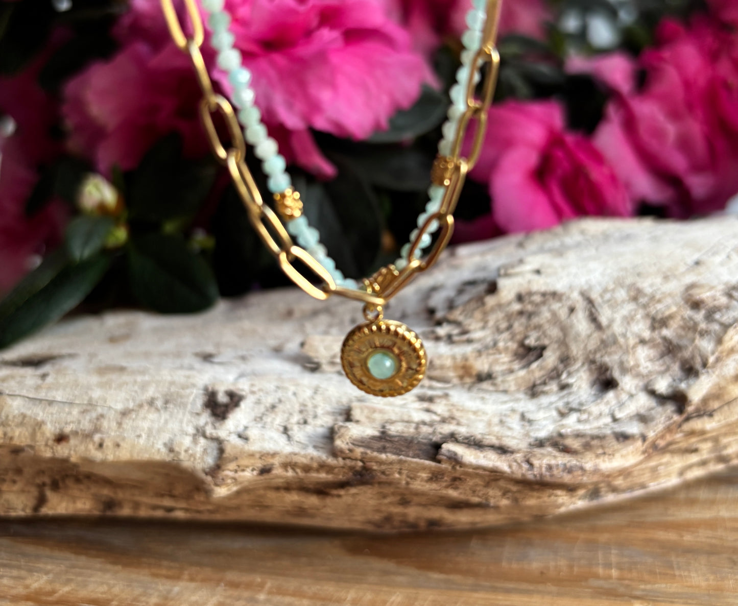 18ct Gold Plated Green Aventurine Gold Disc Bracelet