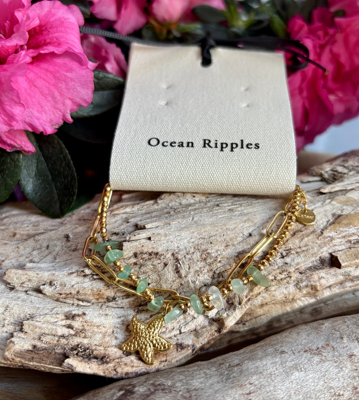 18ct Gold Plated Green Aventurine Star Fish Bracelet