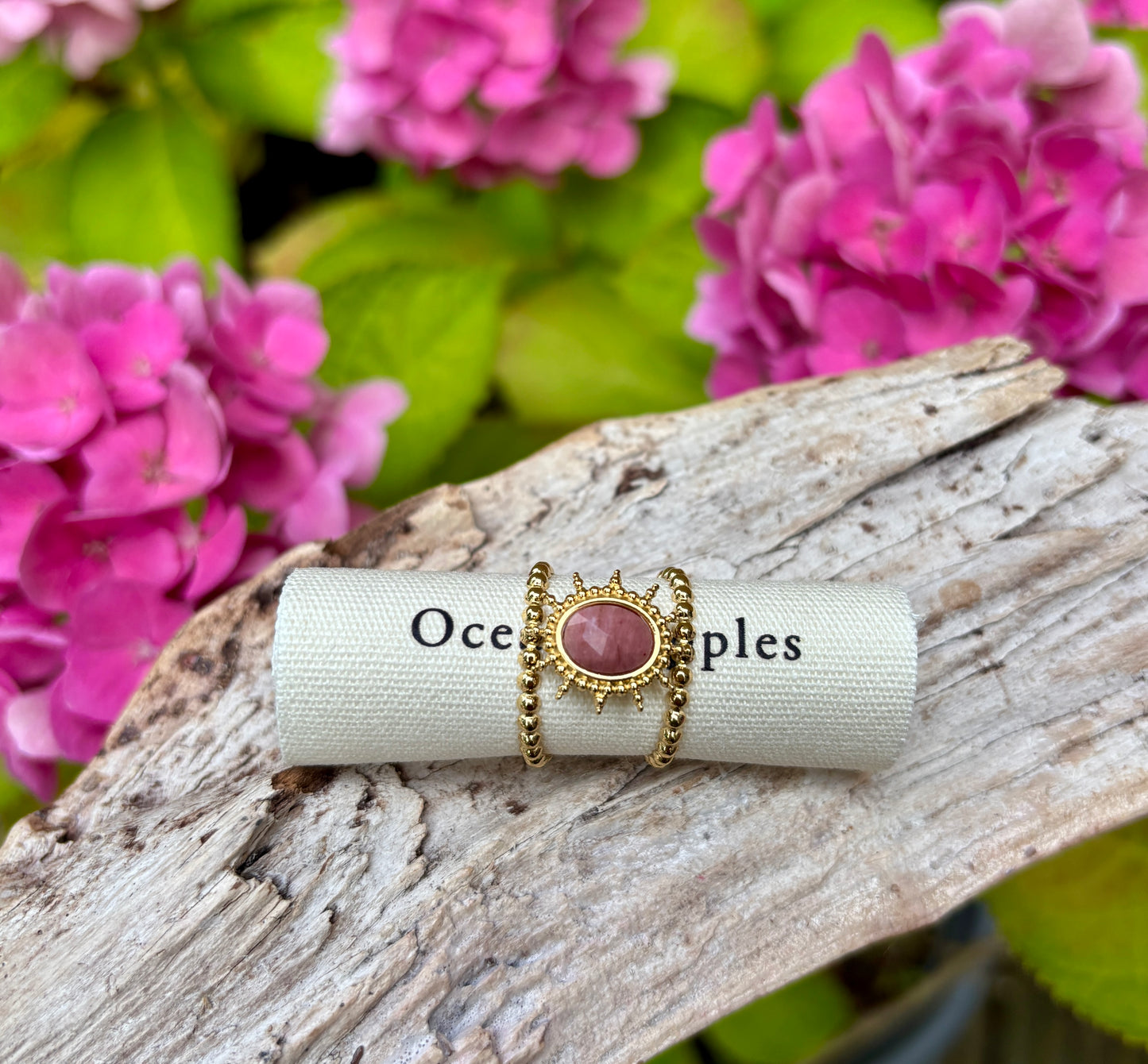 18ct Gold Plated Natural Stone Sun Ring