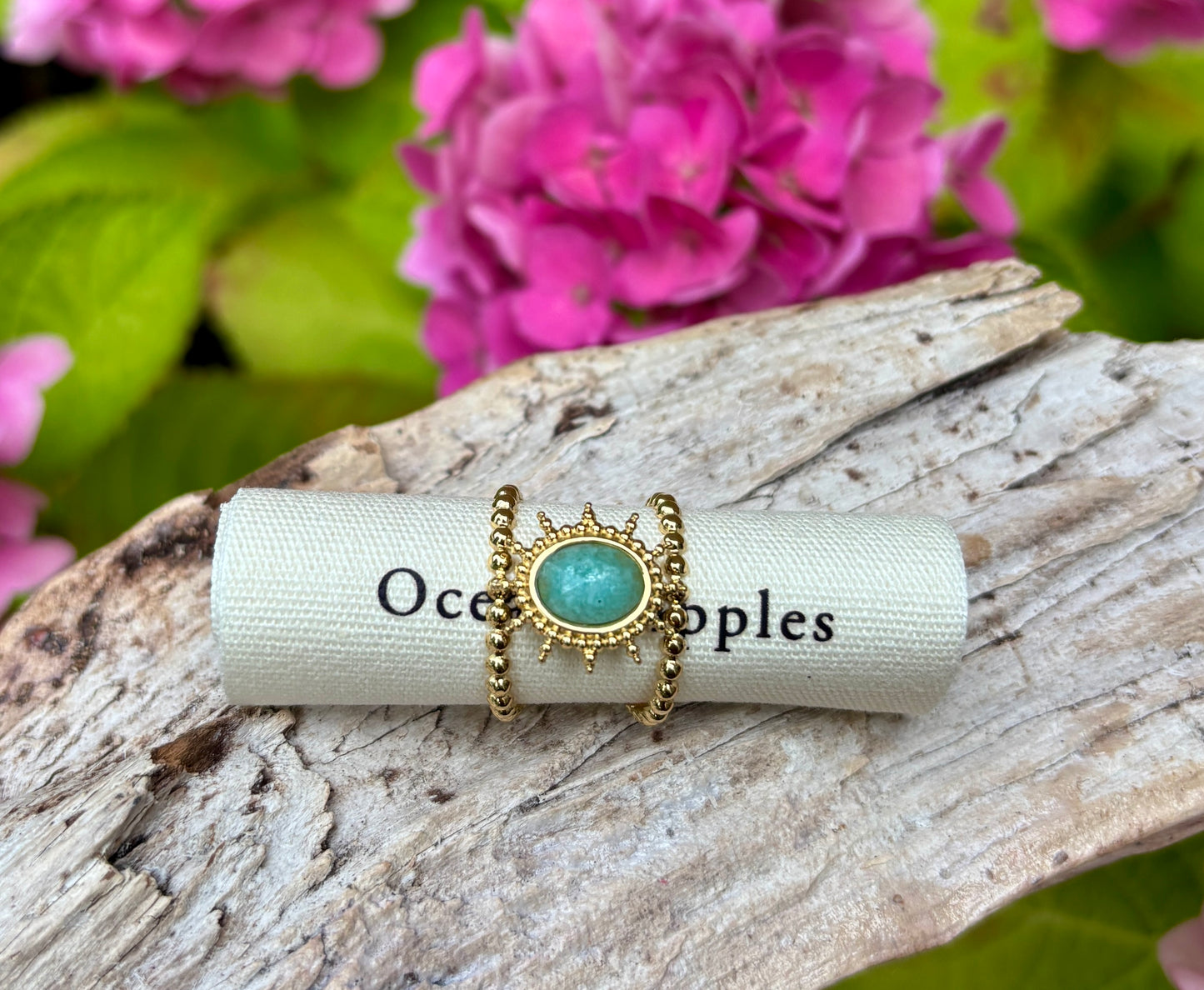 18ct Gold Plated Natural Stone Sun Ring