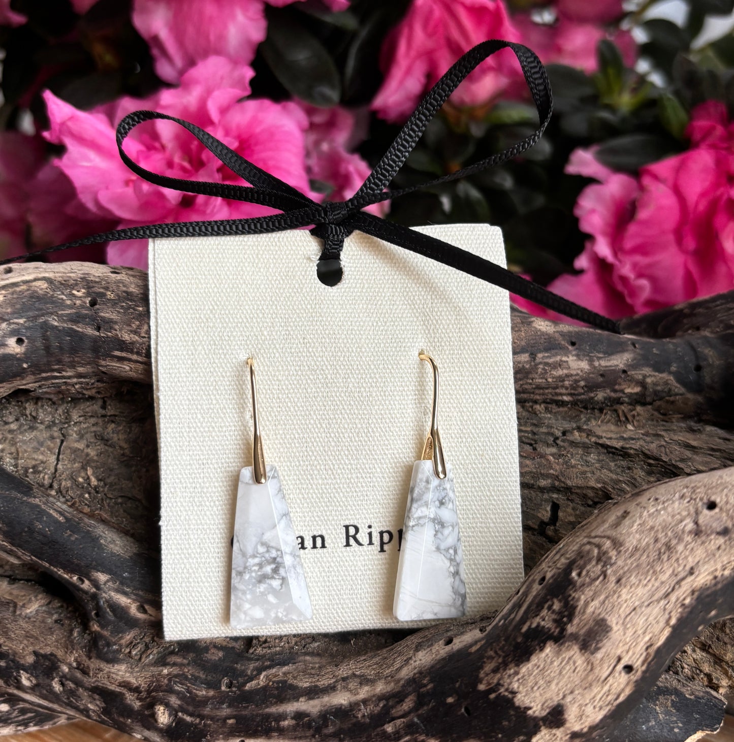 18ct Gold Plated White Turquoise Drop Earrings