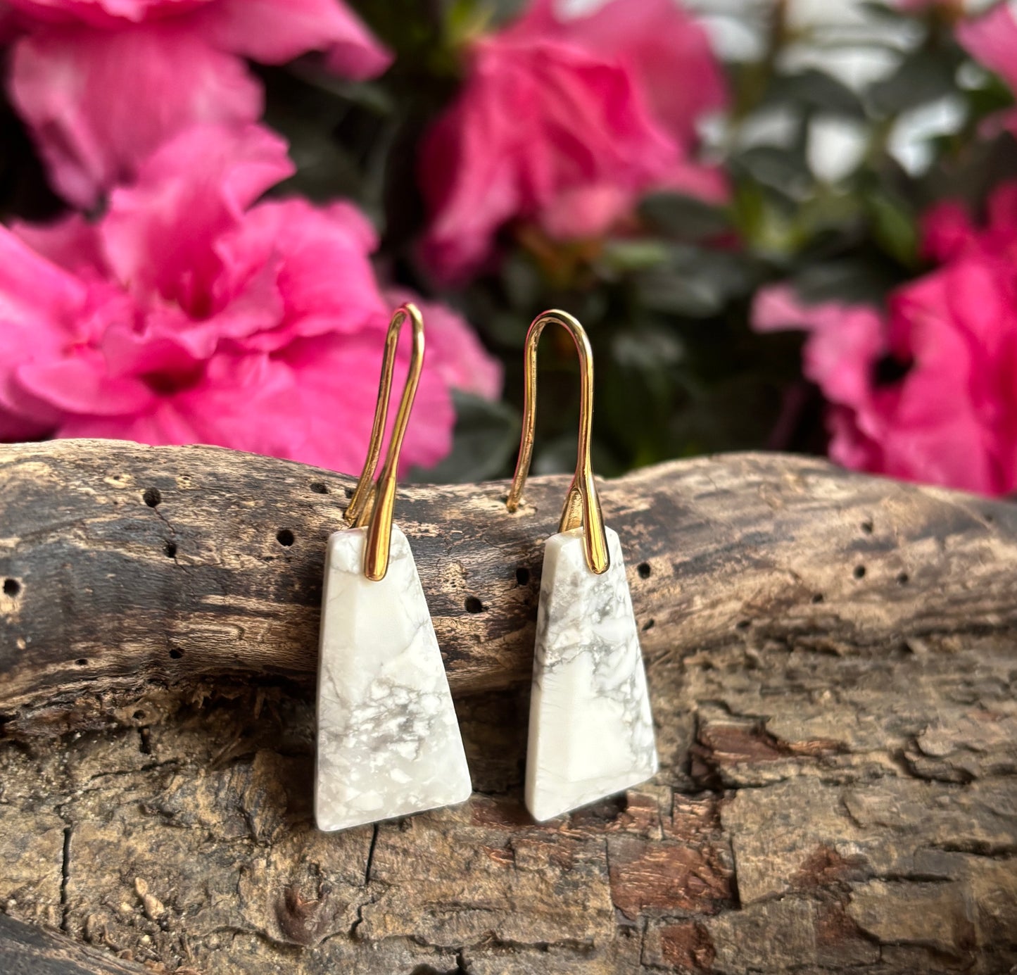 18ct Gold Plated White Turquoise Drop Earrings