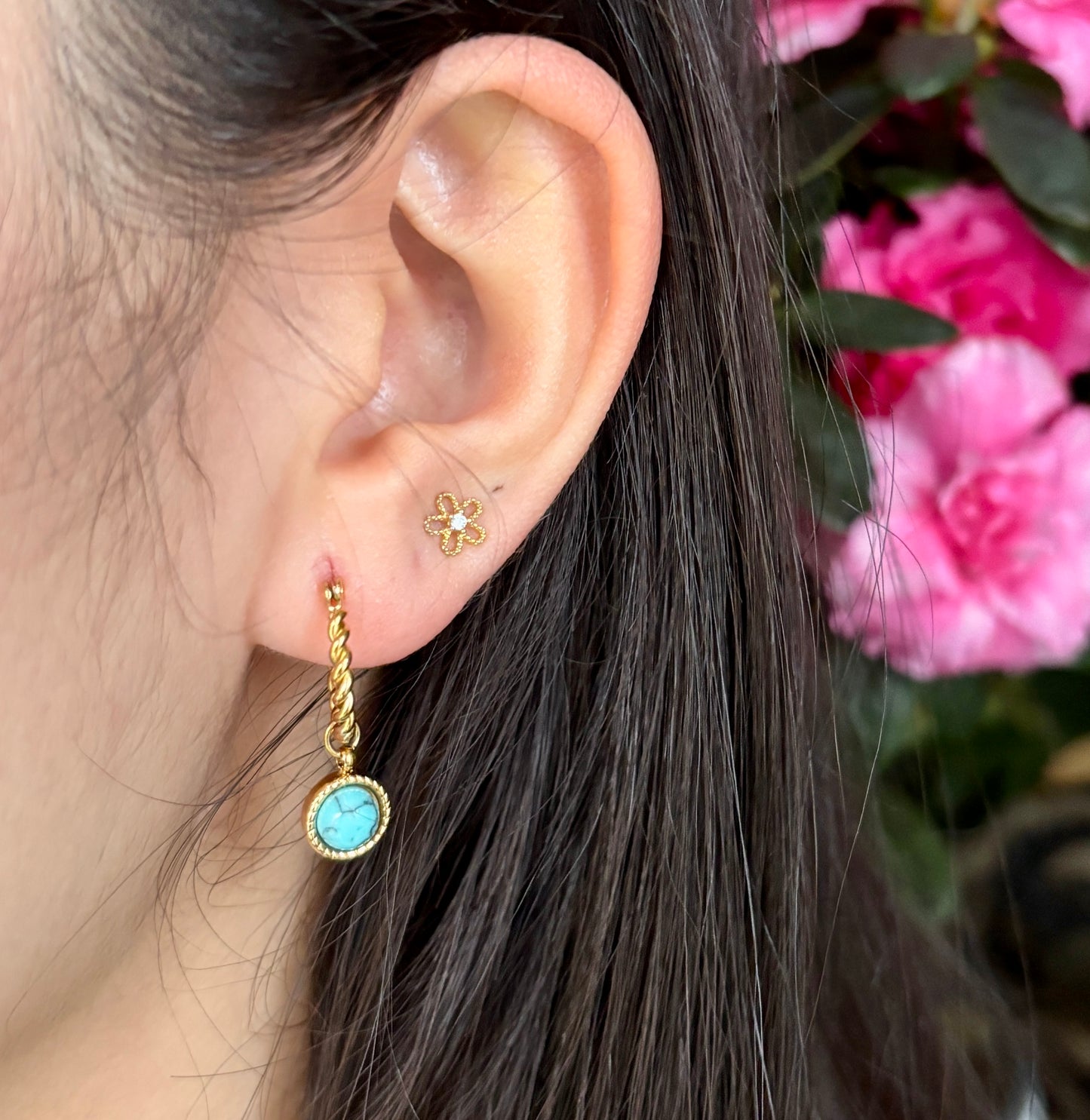 18ct Gold Plated Turquoise Twisted Hoop Earrings