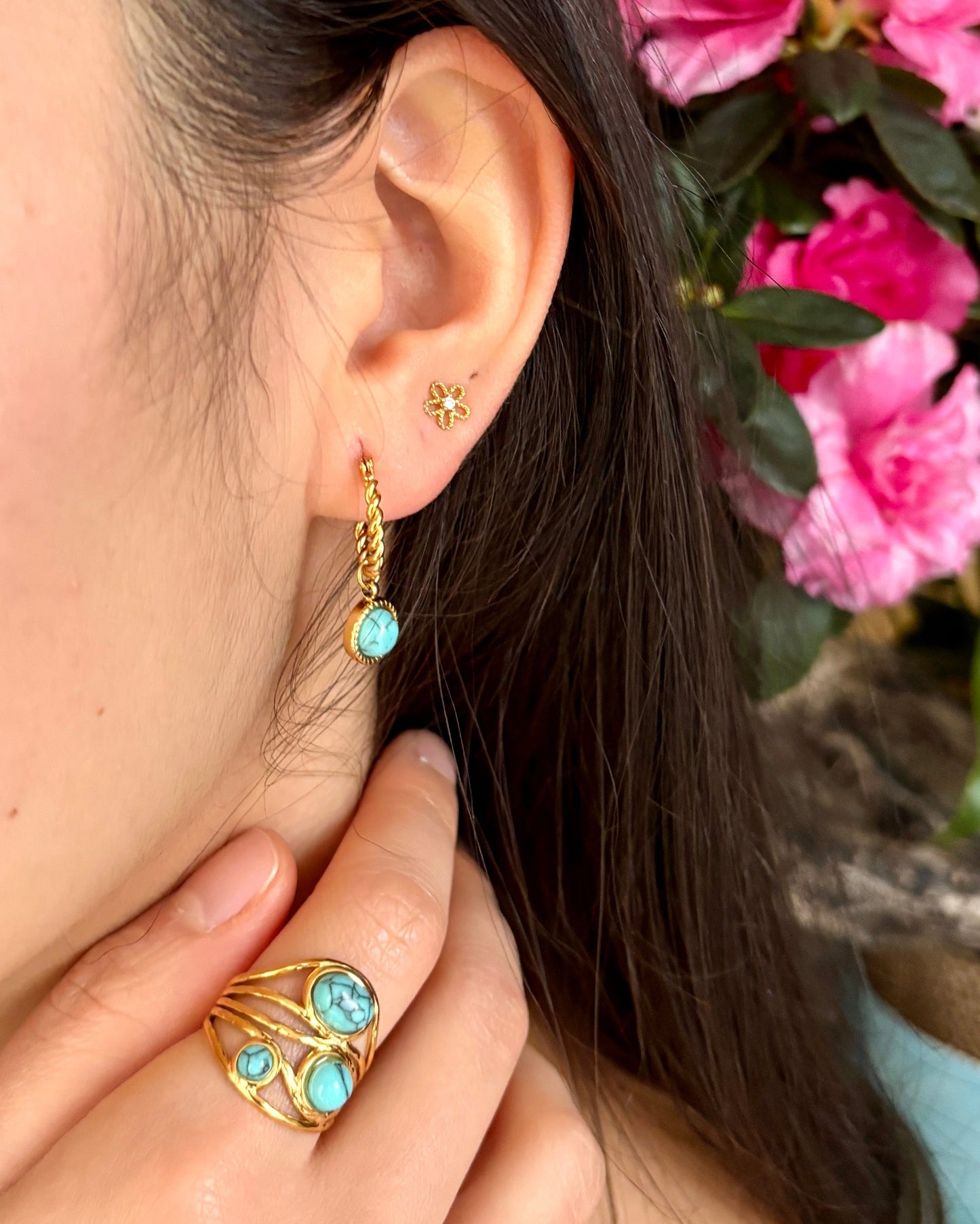 18ct Gold Plated Turquoise Twisted Hoop Earrings