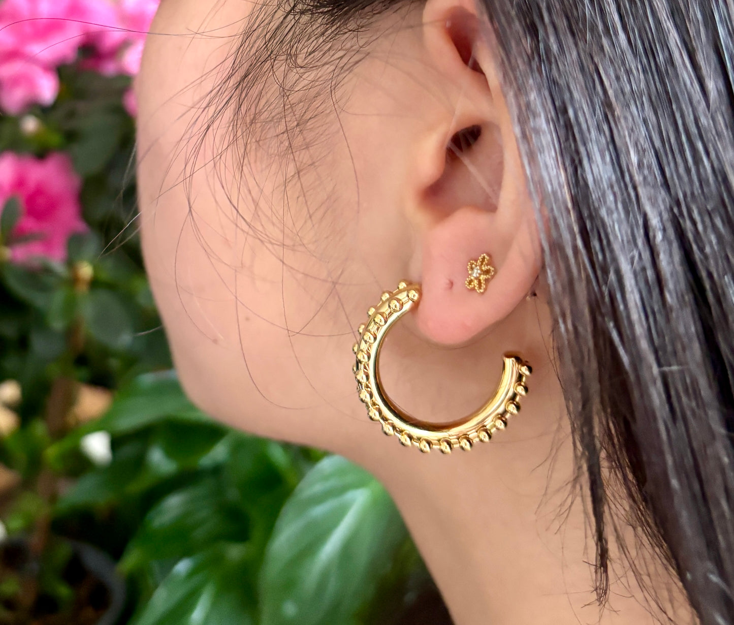 18ct Gold Plated Beaded Hoop Earrings