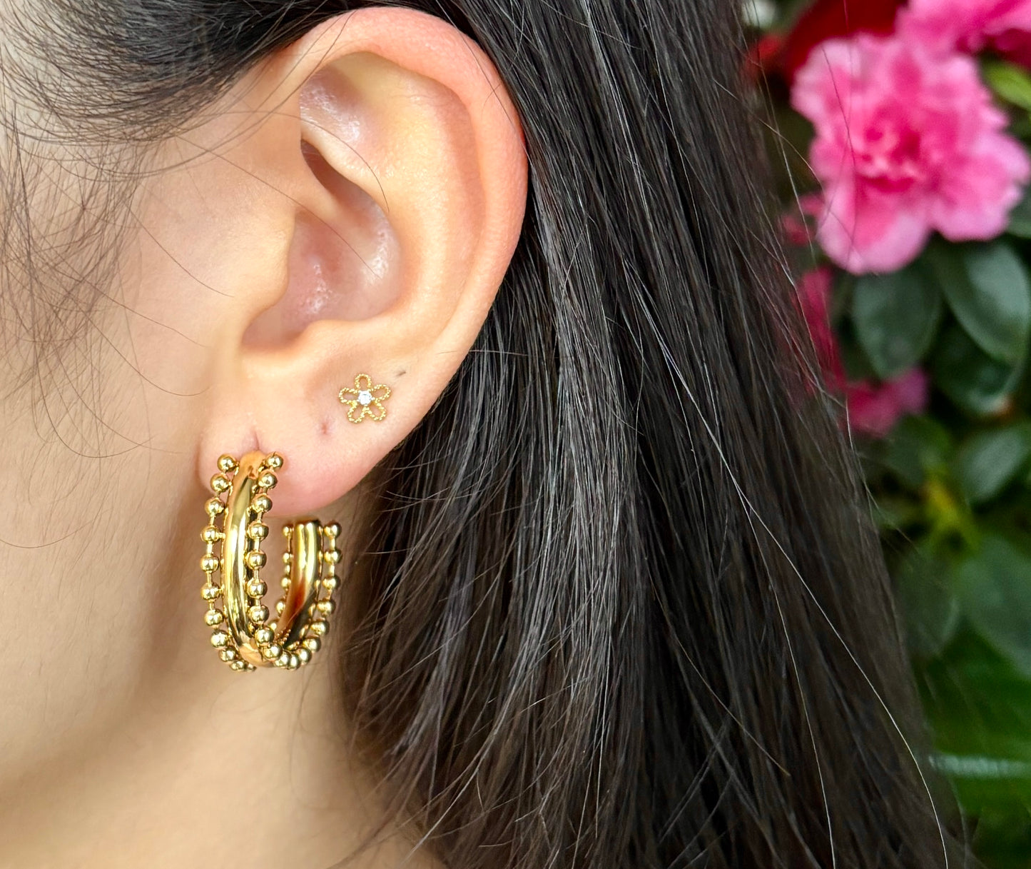 18ct Gold Plated Beaded Hoop Earrings