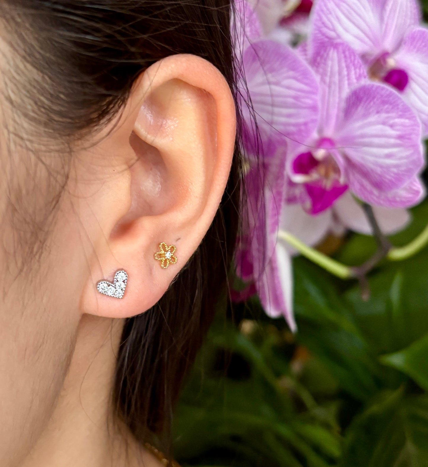 14ct Gold Plated Cubic Zirconia Heart Earrings - Available In Silver