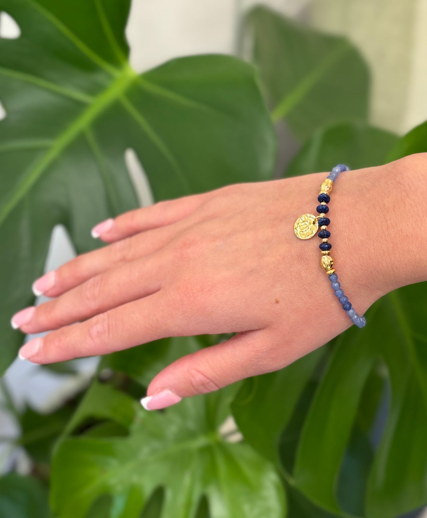 18ct Gold Plated Natural Stone Beads Bracelet