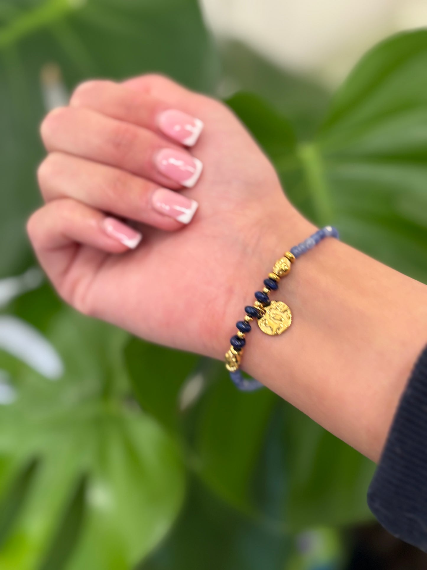 18ct Gold Plated Natural Stone Beads Bracelet